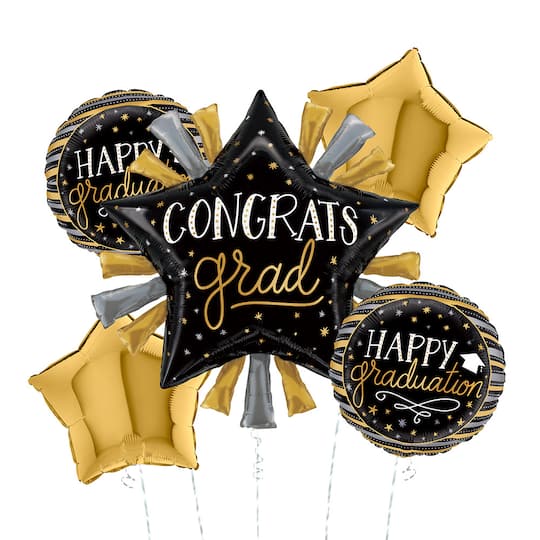 Black & Gold Grad Star Foil Balloon Bouquet